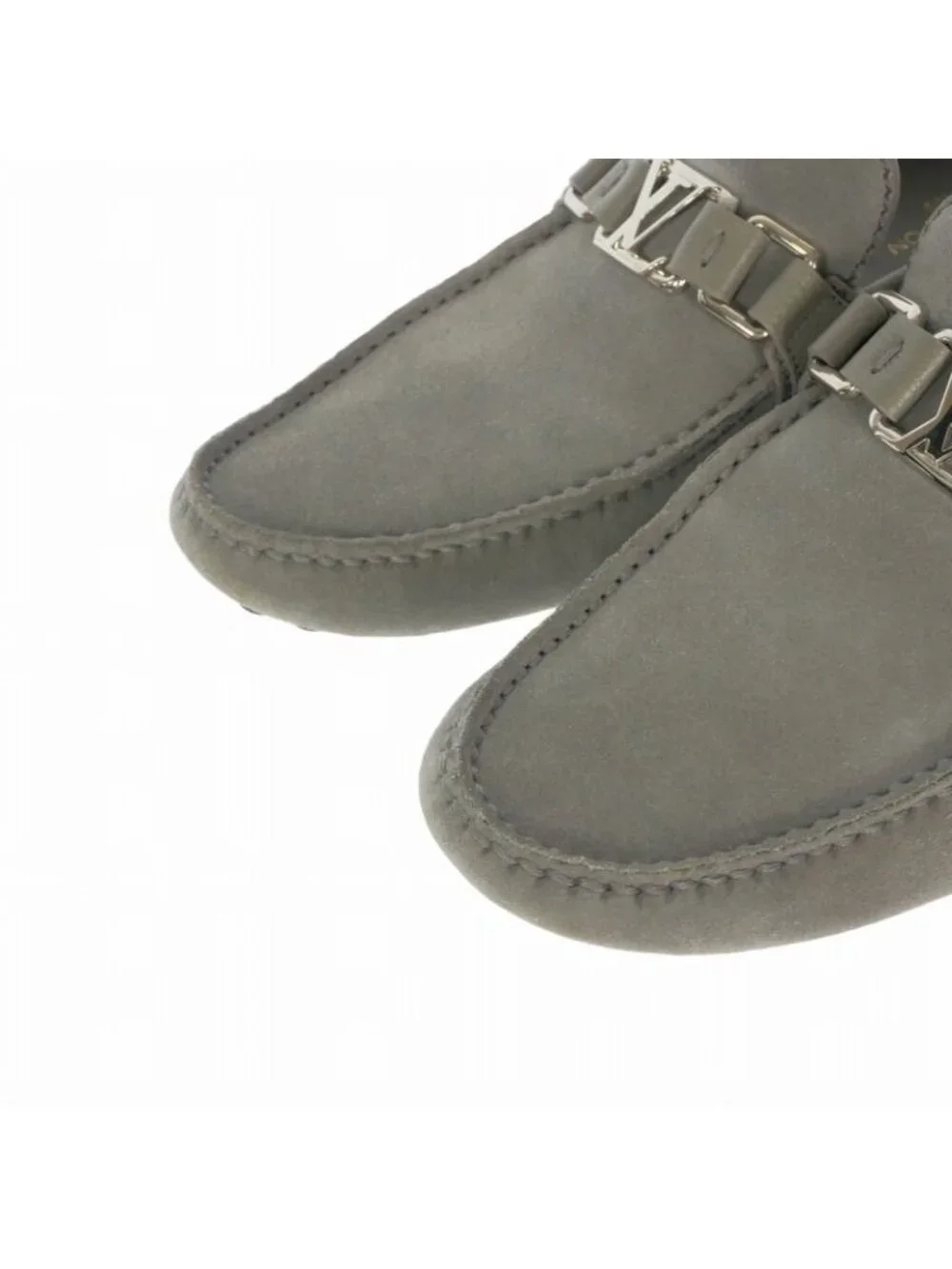 Louis Vuitton Hockenheim Line LV Logo Bit Suede Loafers Shoes 6.5 Gray